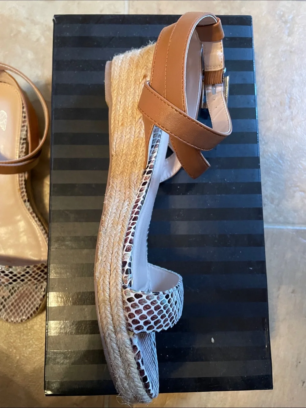 Victoria's Secret Brown and Cream Snake-Print Ankle Strap Sandals